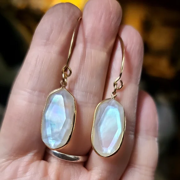 Moonstone 14k gold handmade earrings - Picture 3 of 11